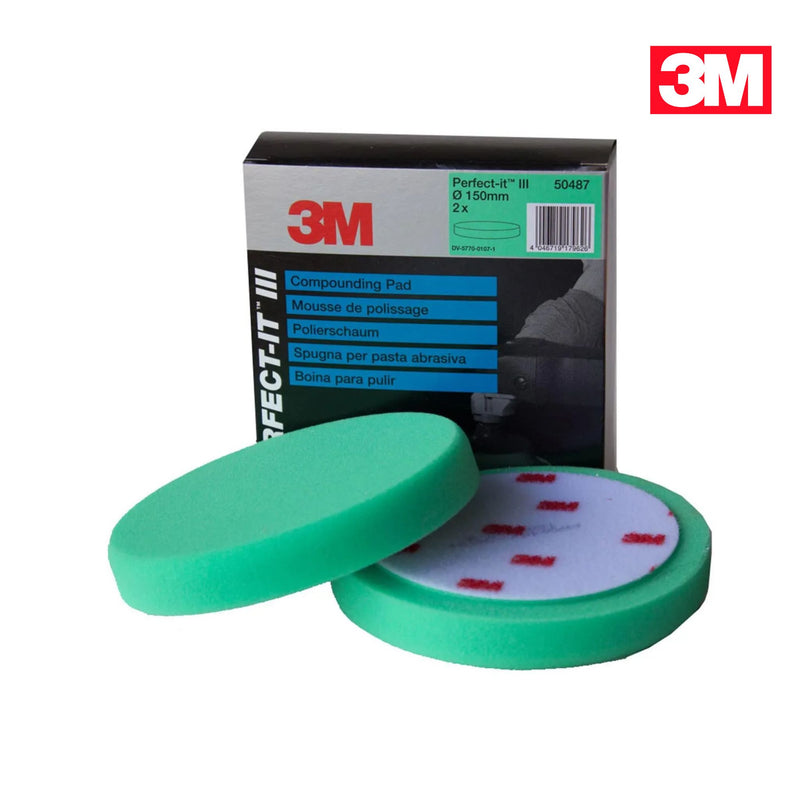 3M Perfect-It Foam Compounding Pad, Quick Connect System, Green, Flat, 150 mm, 50878